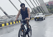 Sonu Sood On Cycle to Acharya Movie Sets